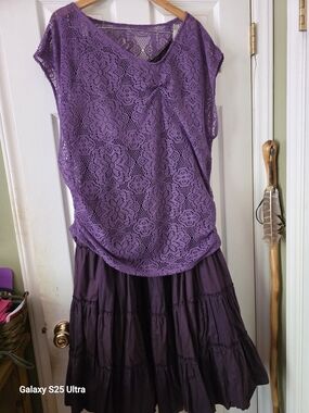 Lace Overlay Purple Top with Tiered Dark Purple Skirt